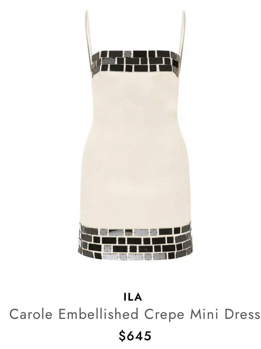ILA Carole Embellished Crepe Mini Dress - Cream with Black Mirror Trim